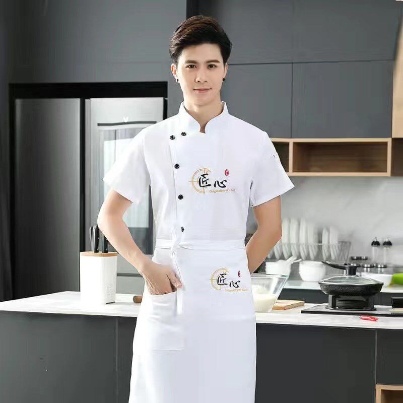 黑色厨师工作服短袖男夏季餐饮西点烘焙蛋糕服装大码长袖厨房衣服