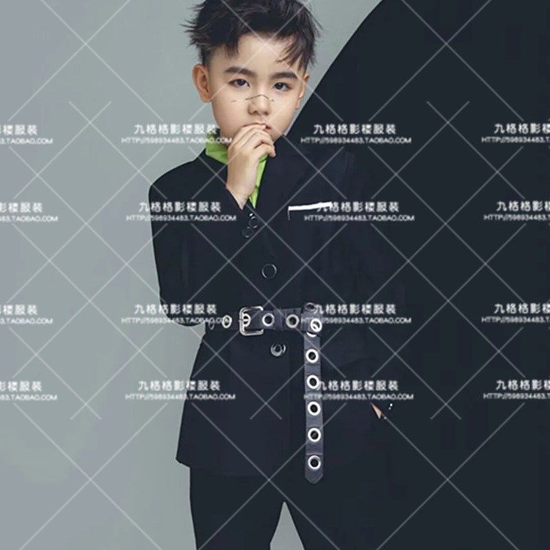 影楼男童西装套装儿童主题服装拍摄个性艺术照潮童模卡走秀演出服