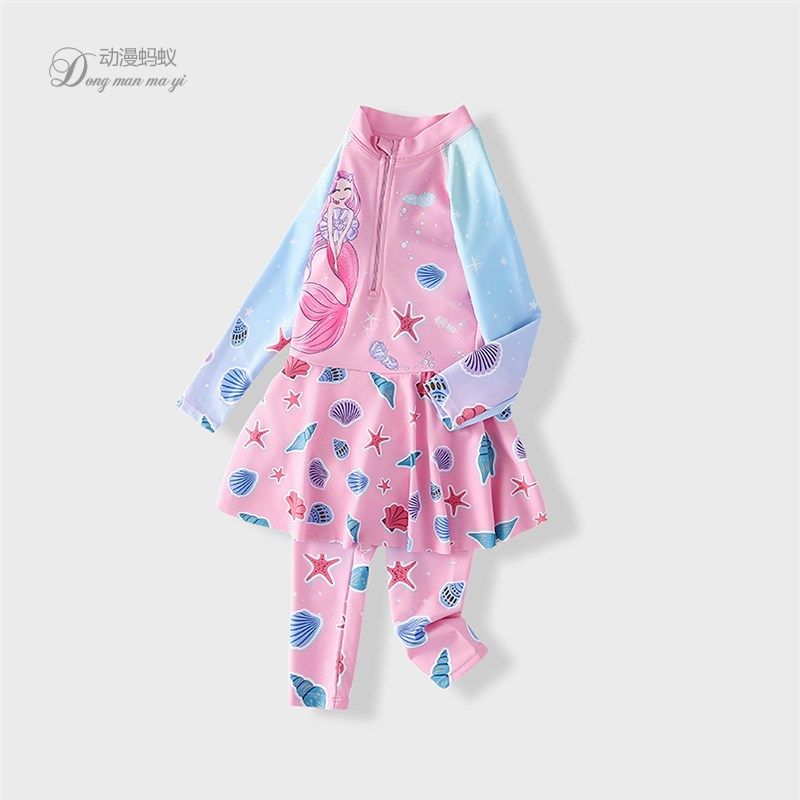 儿童泳衣女童连体泳衣夏季女孩长袖长裤防晒裙式游泳衣学游泳泳装