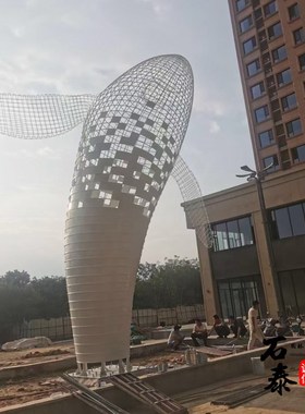 不锈钢海豚雕塑金属艺术镂空发光海豚鲸鱼造型户外广场大型装饰