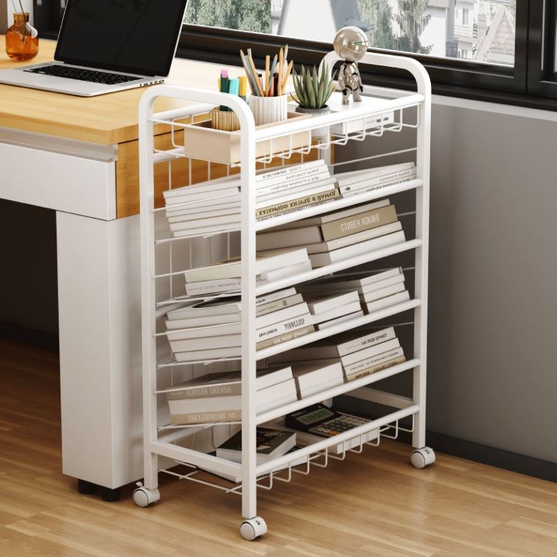 书架置物架落地儿童书桌边收纳层架可移动小推车带轮简易书柜阅读