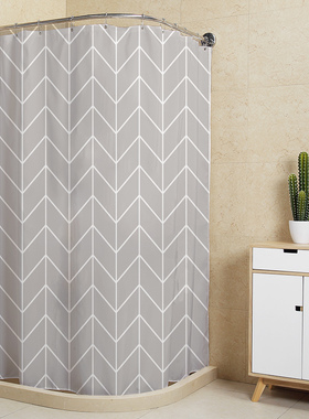 磁性浴帘套装防水浴室挂帘卫生间浴帘隔断帘弧形LU杆灰色浴帘加厚