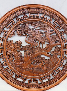 东阳佛像木雕实木花格福字挂件木头雕刻圆形龙凤中式装饰墙上壁挂