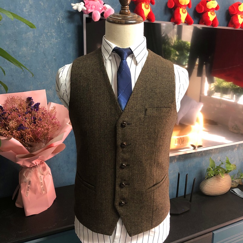 美式浴血黑帮复古加厚保暖羊毛呢马夹男修身西装背心加大码5XL胖