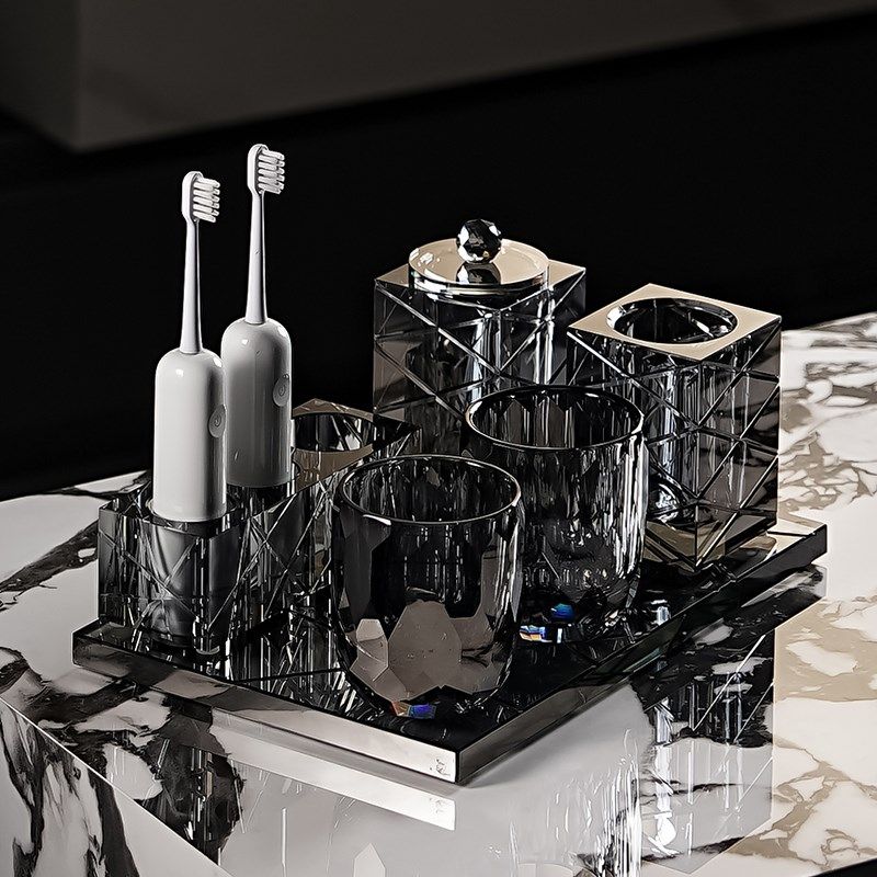 高端水晶电动牙刷置物架奢华别墅主卫生间台面双人洗漱杯收纳套装