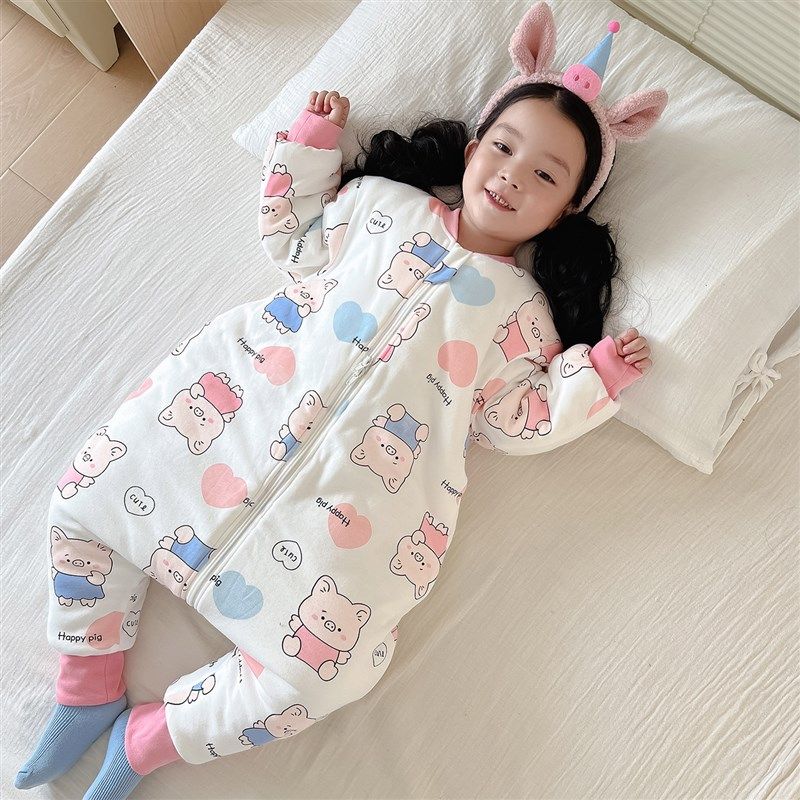 儿童睡袋冬季加厚防寒宝宝纯棉夹棉连体睡衣婴儿秋冬款保暖防踢被