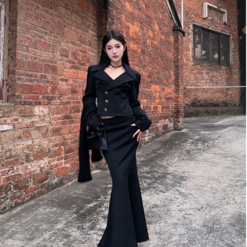 收腰气质西装外套上衣女秋季新款高腰包臀鱼尾裙韩剧女装两件套装,女装/女士精品,时尚套装,淘宝优惠券,粉丝福利购,淘宝优惠卷