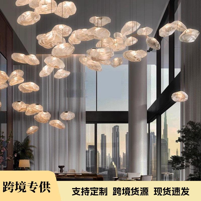 复式挑空loft楼梯间长线吊灯设计师玻璃云朵灯公寓别墅客厅吊灯