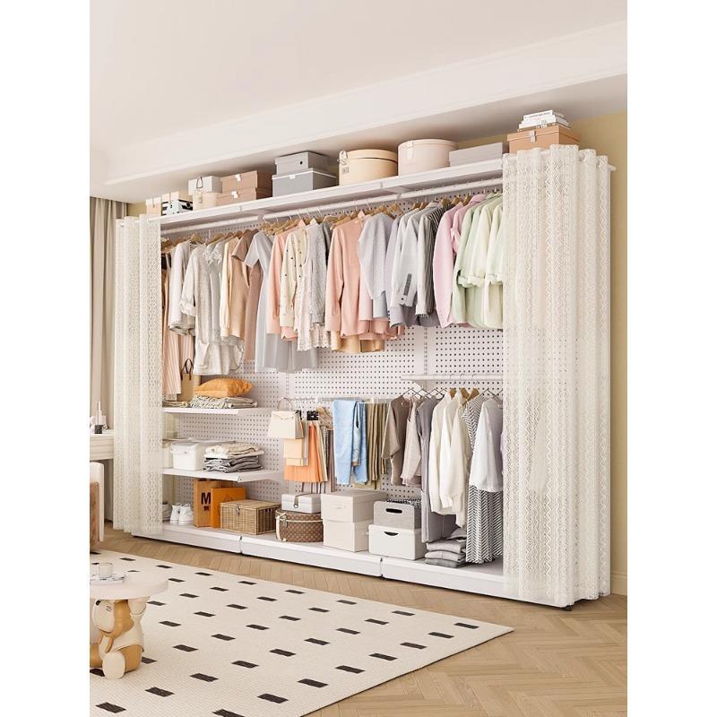 洞洞板衣柜金属挂衣架卧室步入式开放式防尘帘衣帽间组装架子收纳