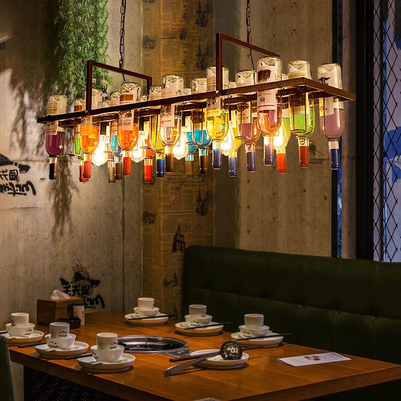 复古酒吧吧台个性创意清吧餐厅咖啡厅长方形装饰玻璃酒瓶吊灯灯具