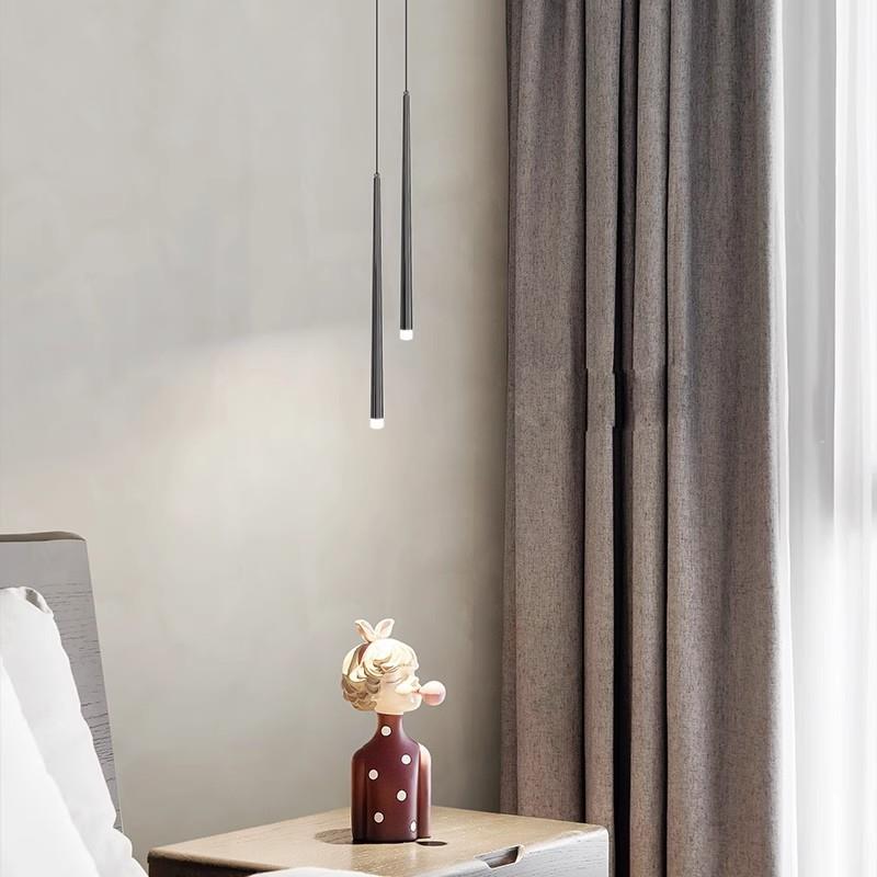 床头吊灯北欧极简线性餐厅背景墙灯现代简约主卧室床头长筒小吊灯