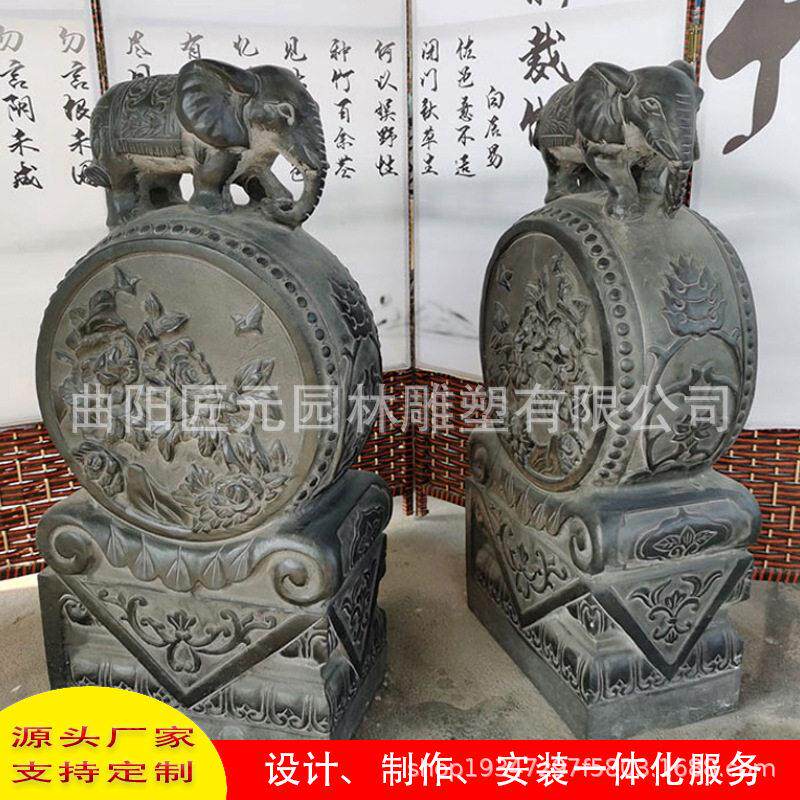 仿古石雕门墩抱鼓石成对青石大象石鼓貔貅青石庭院门口摆件石抱鼓