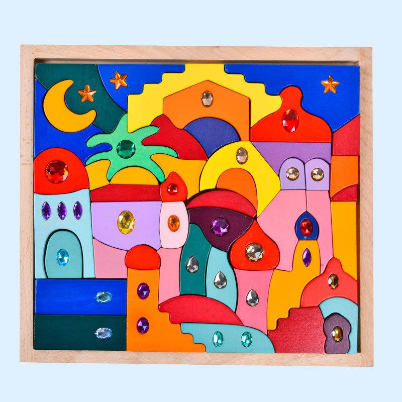 曼陀罗积木太阳花宝石木制拼搭叠叠乐儿童益智玩具璀璨东方积木