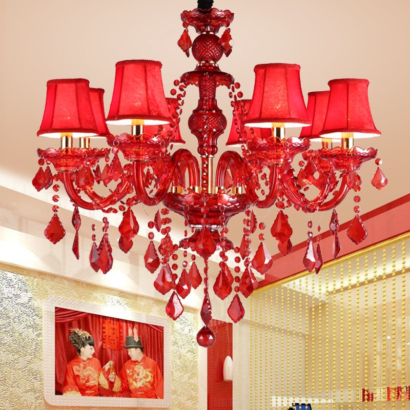 欧式红色水晶灯漫咖啡餐厅吊灯婚房卧室灯酒店大堂灯创意客厅灯具