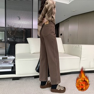 棕色牛仔裤女小个子145秋冬款高腰显瘦八分春夏直筒窄版阔腿裤xxs