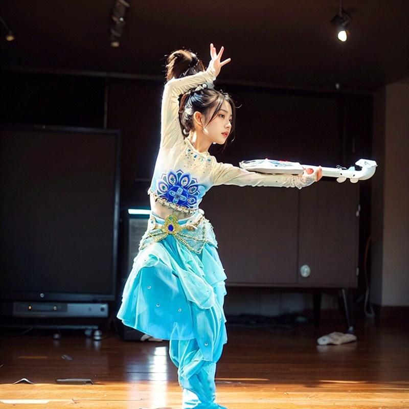 敦煌舞蹈服儿童女独舞长袖古典舞服装遇见飞天天女反弹琵琶演出服
