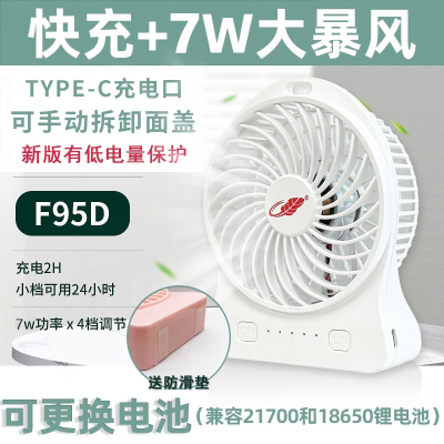 共田风扇快充充电大风力便携式桌面静音电风扇迷你手持芭蕉扇F95D宿舍宠物快速降温宝宝吹辅食神器