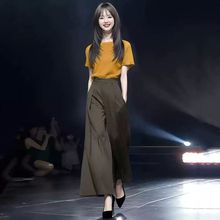 时尚套装女2025夏季新款时髦洋气短袖T恤高腰阔腿裤气质两件套潮