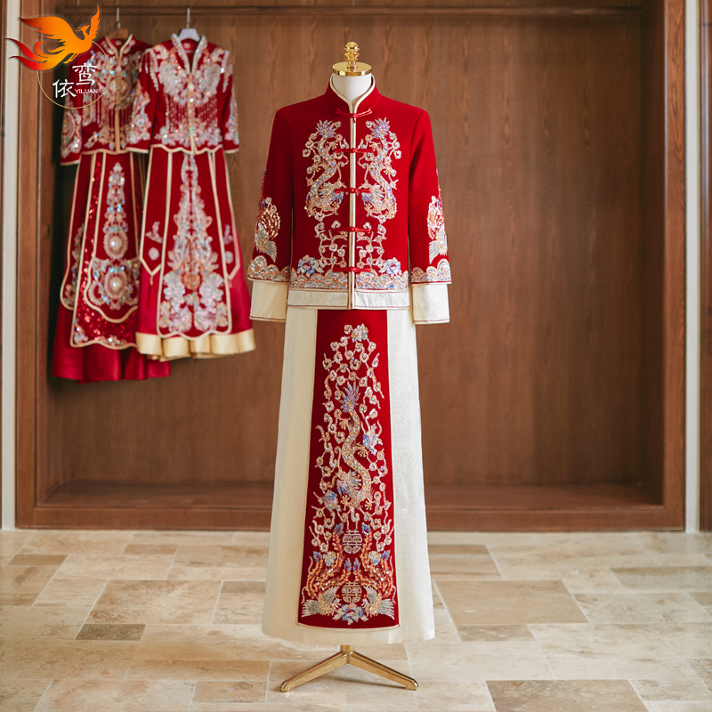 秀禾服男士新郎2024新款中式接亲婚服复古唐装敬酒服龙凤褂秀和服