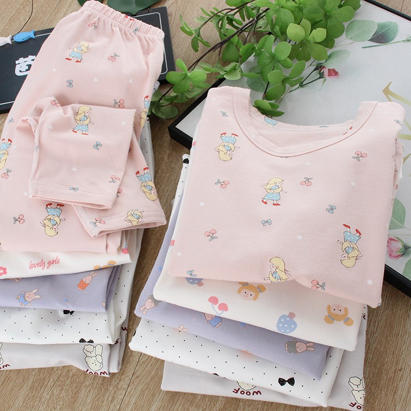 儿童纯棉秋衣秋裤套装男女童磨毛莱卡棉家居服两件套A类无骨秋冬