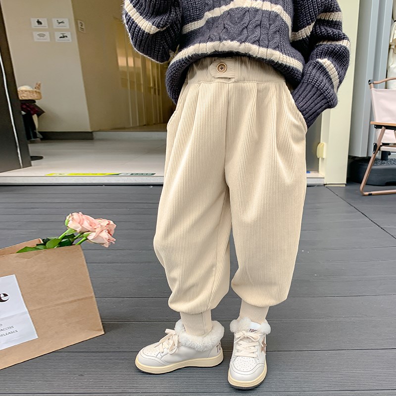 女童加绒裤子2024新款儿童秋冬款束腿裤洋气小女孩冬季加厚休闲裤