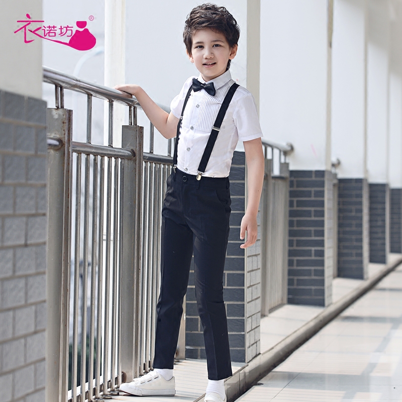 儿童礼服套装男孩表演主持人花童西装背带裤男童钢琴合唱演出服装