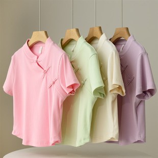 国风 儿童立领盘扣短袖 女童旗袍式T恤 中大童上衣 夏款童装