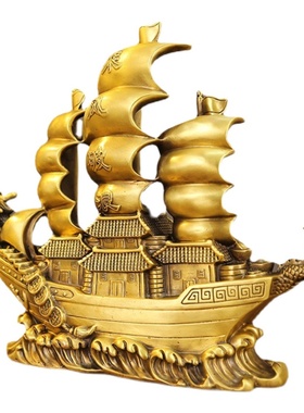 新中式黄铜一帆风顺龙船精致装饰品酒柜客厅摆件店铺公司开业礼品