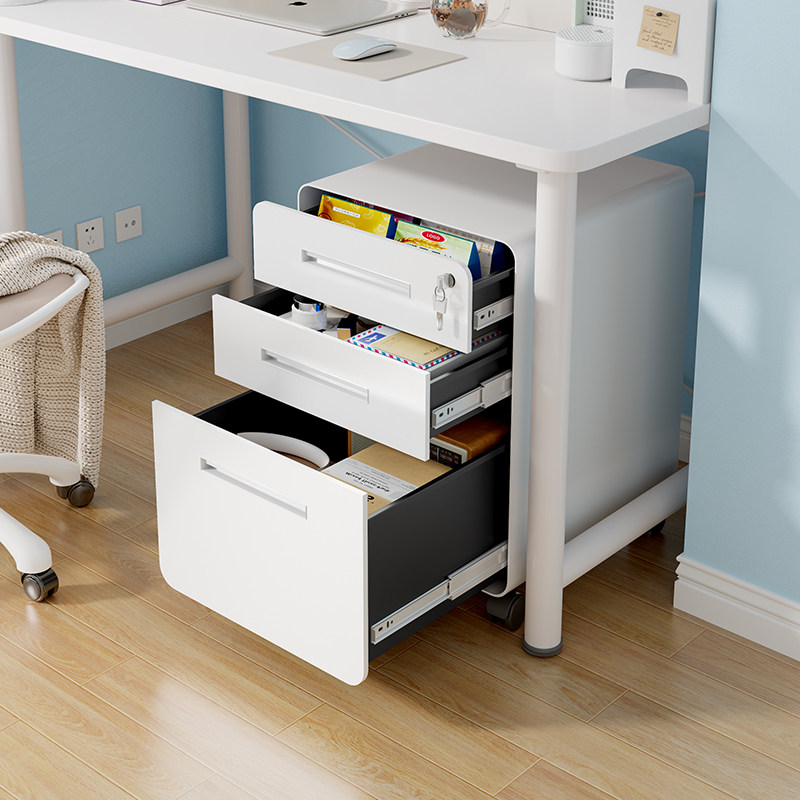 桌下活动柜铁皮文档柜办公室移动收纳柜文件数据抽屉柜小柜子带锁