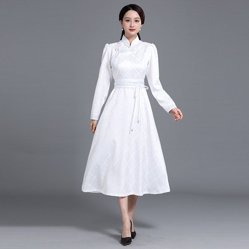 蒙古元素连衣裙女时尚蒙古袍日常生活蒙古裙手工盘扣立领蒙古服装