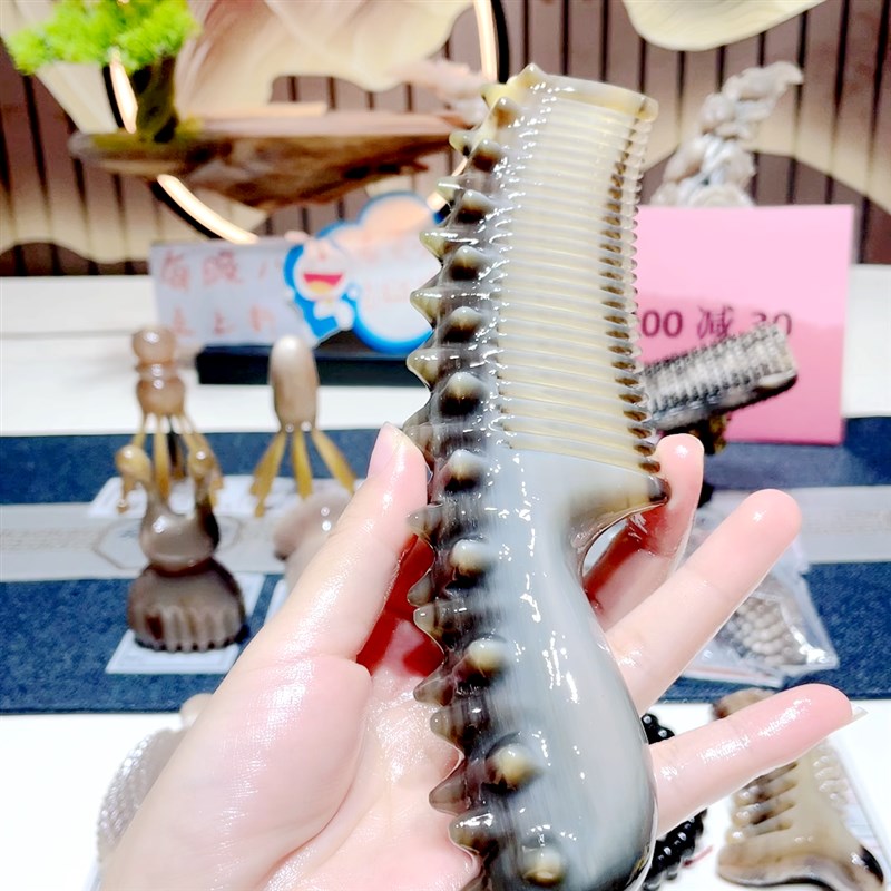 真正白水牛角梳子防静电头部经络梳细齿头疗梳子女家用长发按摩梳