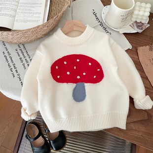 儿童毛衣甜美红色2024新款女宝宝新年内搭上衣女童针织打底衫冬装