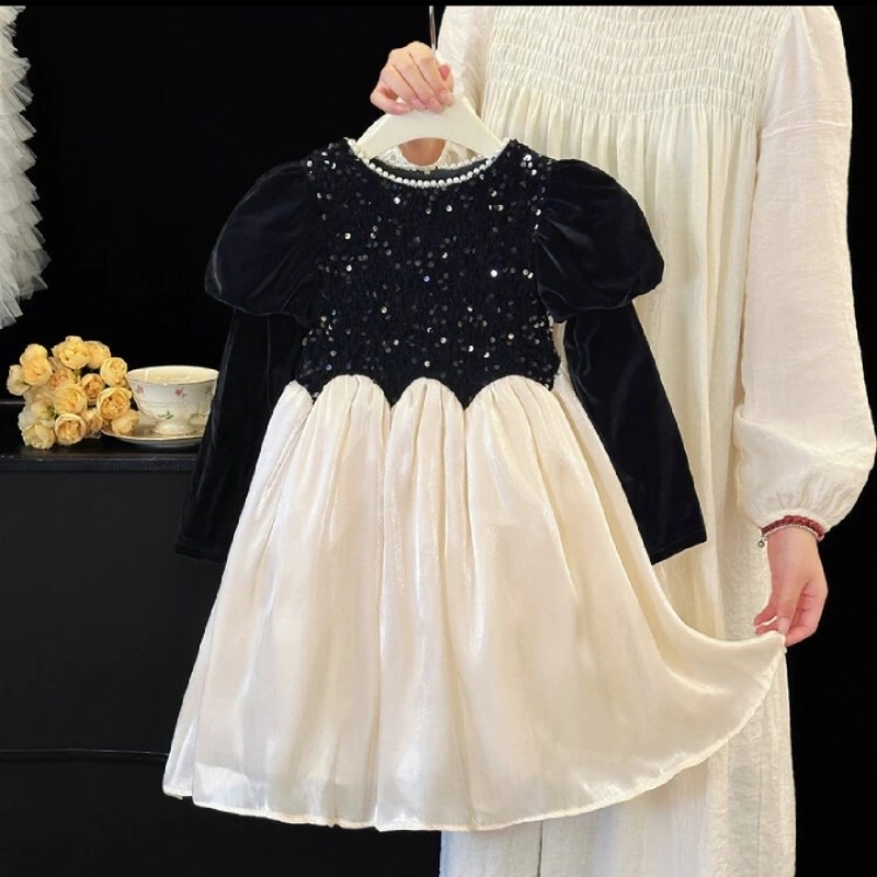 女童连衣裙春秋新款2024新款洋气公主裙子小女孩礼服生日演出黑色