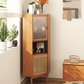 实木角柜樱桃木北欧墙角柜客餐厅三角形藤编置物架五角边柜收纳柜