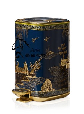 狮落皇庭高端皇室纯手工彩绘新款艺术摆件陶瓷配铜垃圾桶