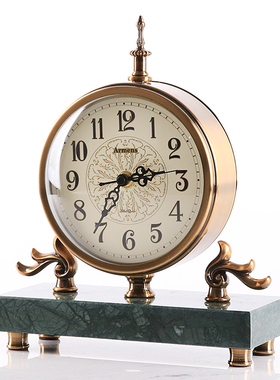 美式创意座钟客厅金属大理石钟表摆件家居样板间轻奢台钟静音时钟