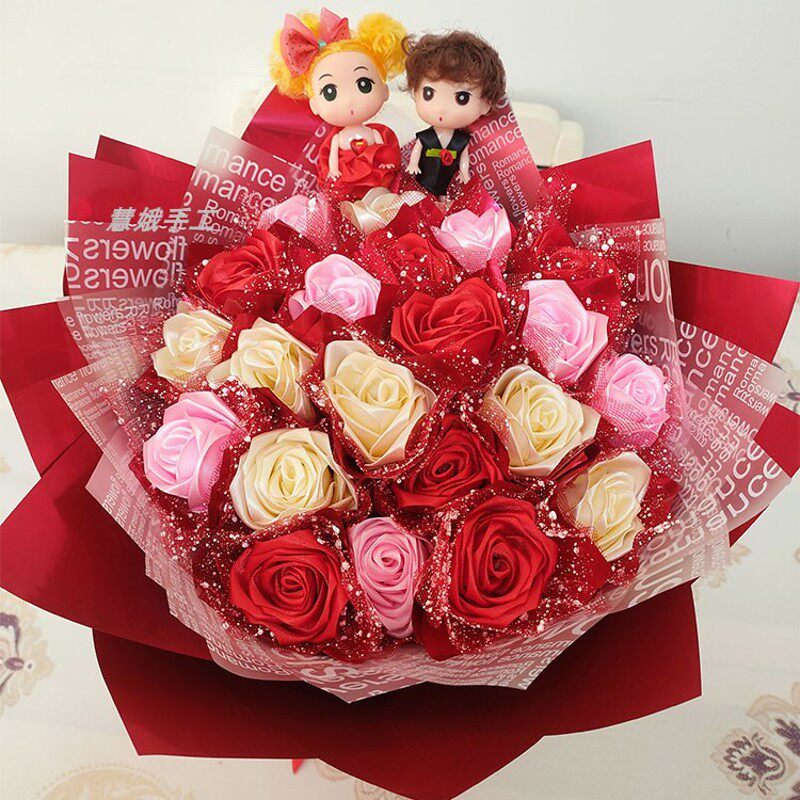 丝带玫瑰花材料全套手工制作DIY花朵花束4cm彩带缎带绸带蓝色妖姬