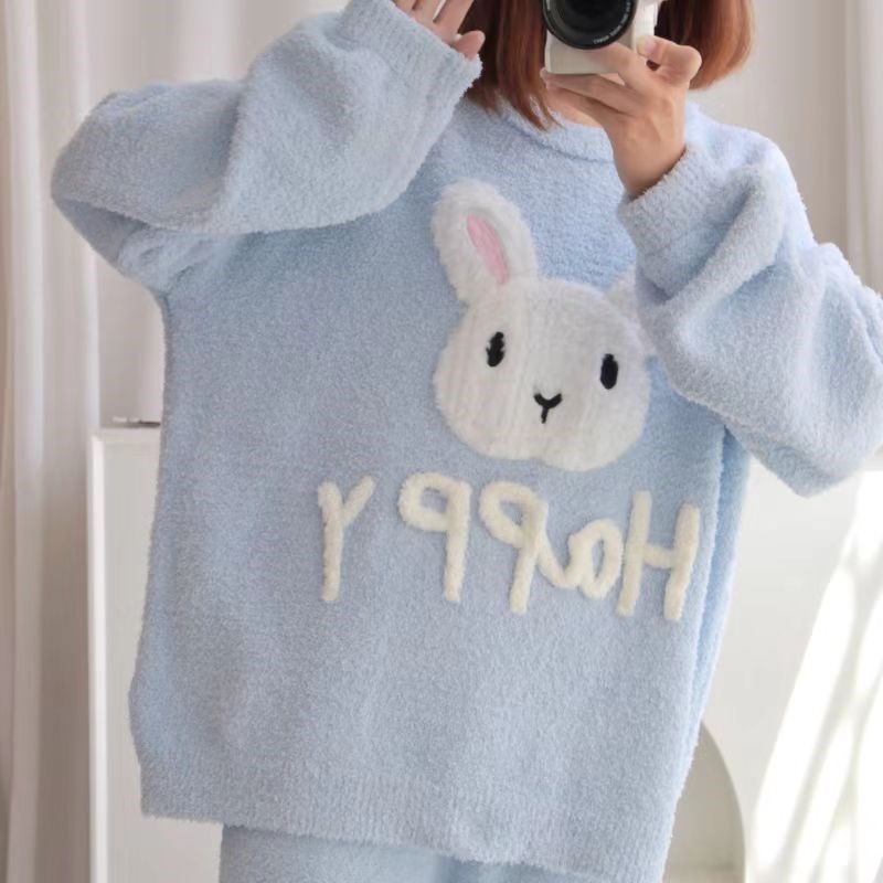 可外穿家居服冬季甜美舒适可爱加厚加绒宽松冬珊瑚绒毛绒绒睡衣女