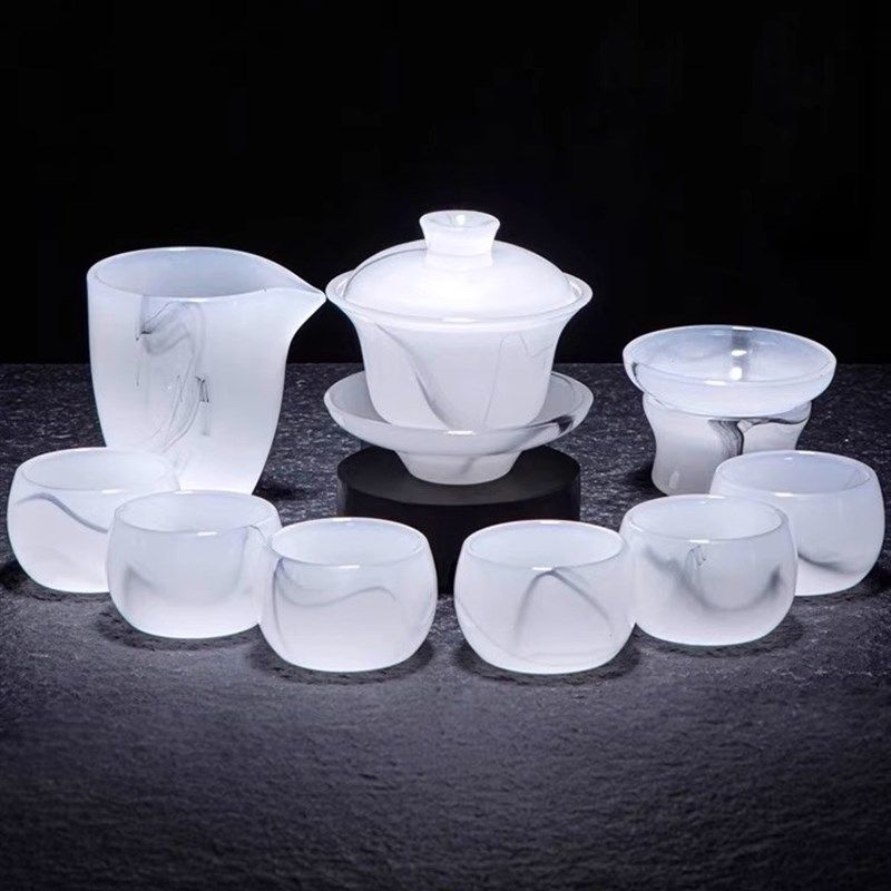 琉璃茶具套组组合白玉茶杯家用办公送礼玉瓷茶壶玻璃功夫盖碗茶道