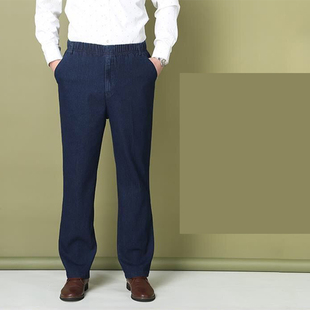 老爹裤 高腰直筒宽松水洗松紧腰爸爸裤 休闲 弹力牛仔裤 春秋中年男士