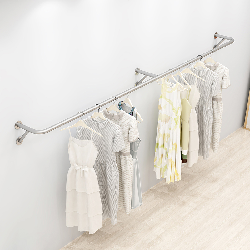 不锈钢服装店展示架上墙衣服壁挂货架挂衣杆拉丝正挂侧挂陈列架子