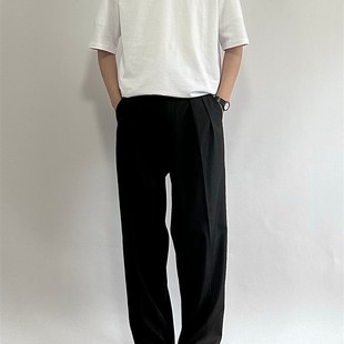 半松紧腰双褶阔腿休闲垂坠感抗皱长裤 ONUN 宽松直筒廓形中缝西裤