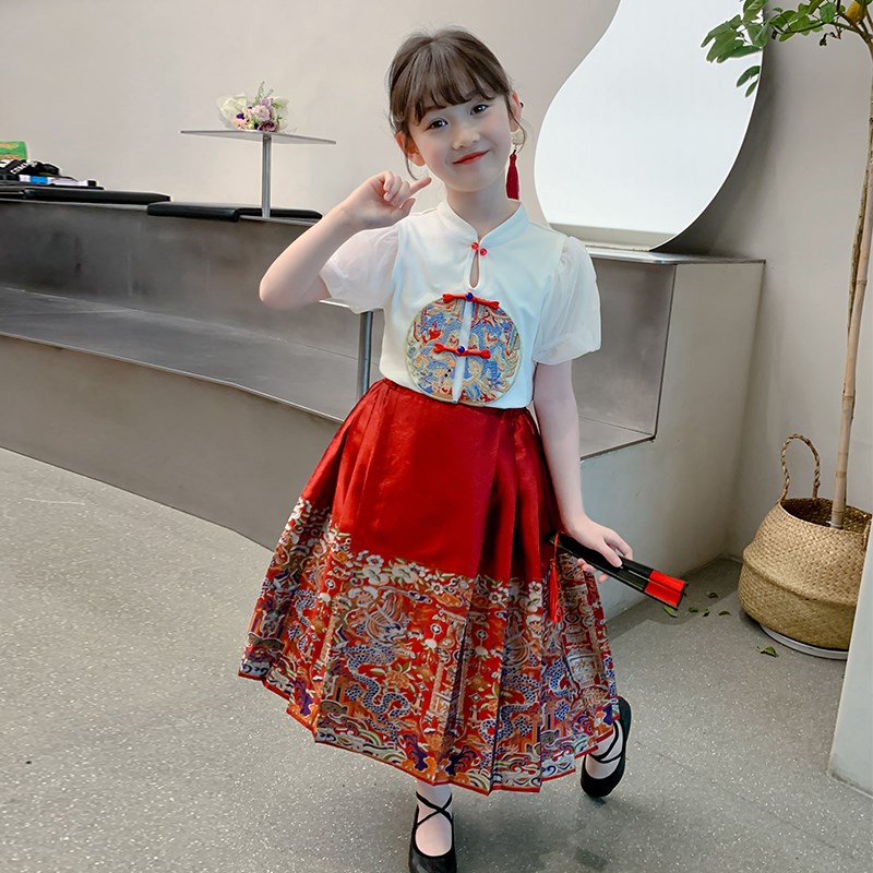女童汉服夏季2024新款儿童夏款中式国风马面裙套装夏装女孩两件套