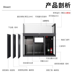 仟湖鱼有爱家用鱼缸客厅一体式极窄溢流溪流缸超白玻璃底滤水族箱