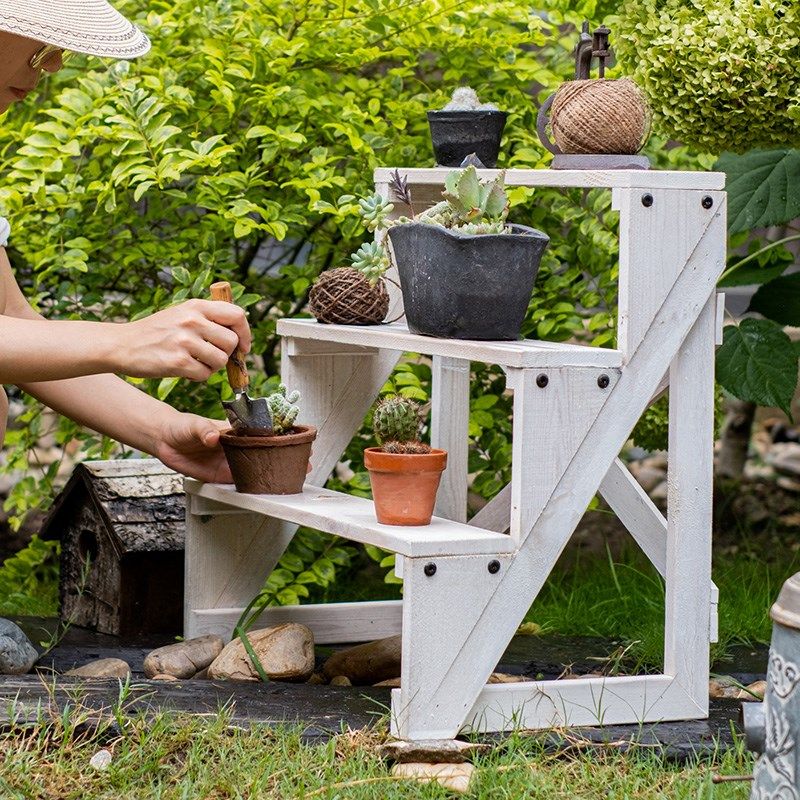 阳台花架置物架多层实木阶梯花架层架梯形花园装饰花架户外庭院