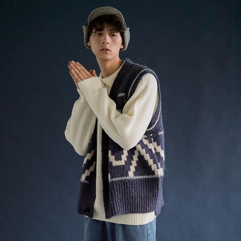 8090年代复古菱形格纹针织衫马甲港味复古男女宽松无袖毛衣外套秋,男装,针织衫/毛衣,淘宝优惠券,粉丝福利购,淘宝优惠卷