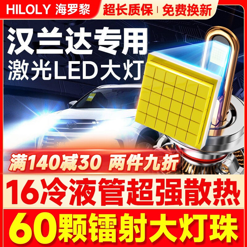 适用汉兰达LED大灯远光近光雾灯车灯丰田汽车改装激光灯泡07-21款