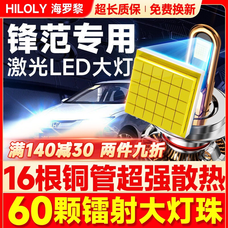 适用15-19款本田经典锋范led大灯远光近光一体改装激光透镜车灯泡