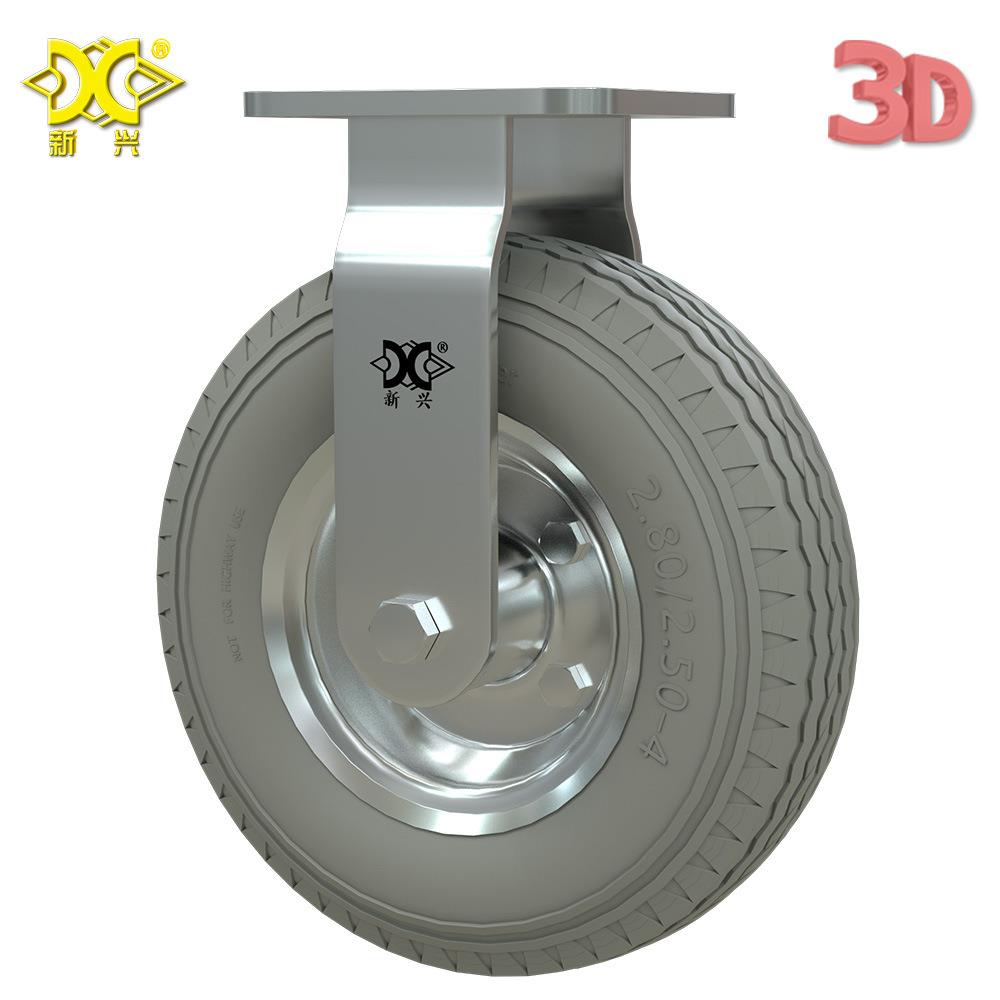 重型8寸镀锌PU发泡固定轮 实心灰胶脚轮 免充气橡胶轮 手推车轮