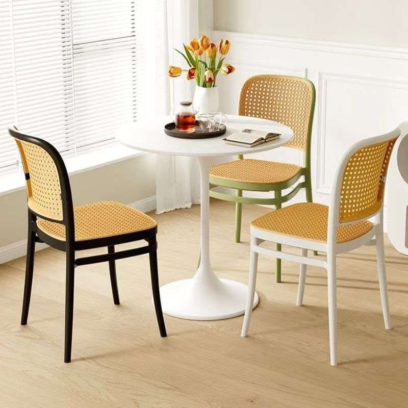 家用餐椅商用餐桌椅塑料藤编椅子藤条中古藤椅靠背椅透气户外凳子